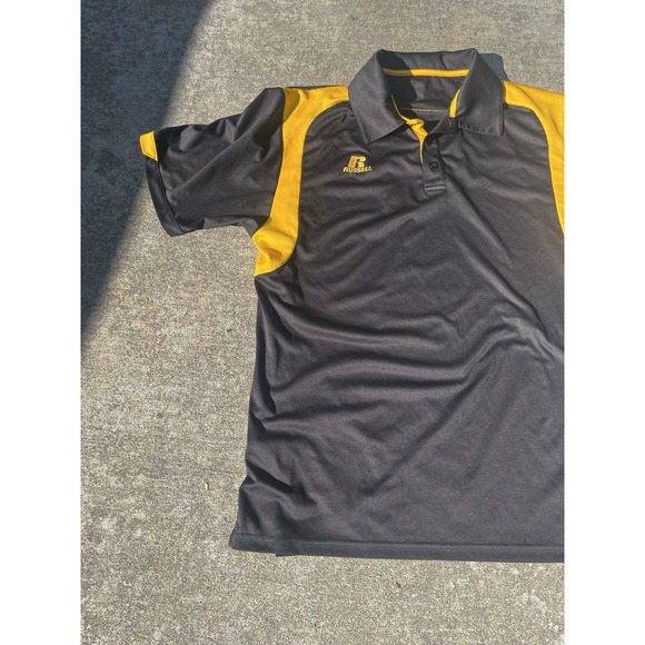 Russel Black And Yellow Striped Polo Shirt Size Large - Picture 2 of 7
